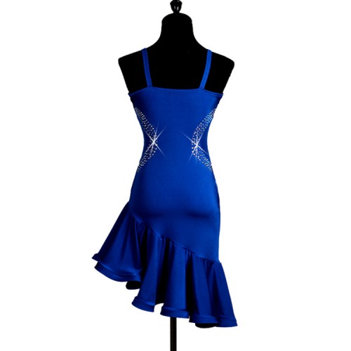Women's latin dresses for girls navy blue ballroom dresses for female competition stage performance salsa chacha rumba dancing costumes